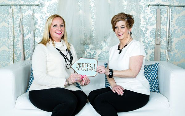 Who says you can’t work with your bestie? Bella Sera Bridal & Occasion owners and best friends Lisa Almeida & Heidi Nicholson have been in business for more than a decade! Photo © Shawn Black Photography