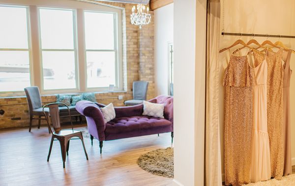 The bridesmaids suite features three fitting rooms & three viewing areas.