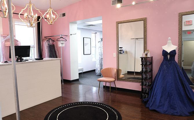 At any given time, Bridal and Formal has about 1,200 prom dresses (Shown: Prom department lobby).
