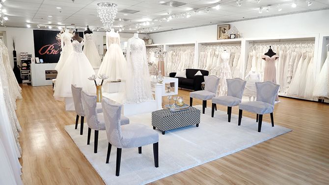 The welcome area where brides are greeted also gives a great visual of the showroom floor. Gowns are showcased in alphabetical order by designer and separated by style.