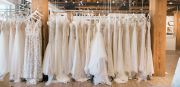Gowns on display in the bridal suite.