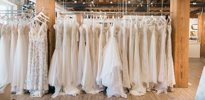 Gowns on display in the bridal suite.