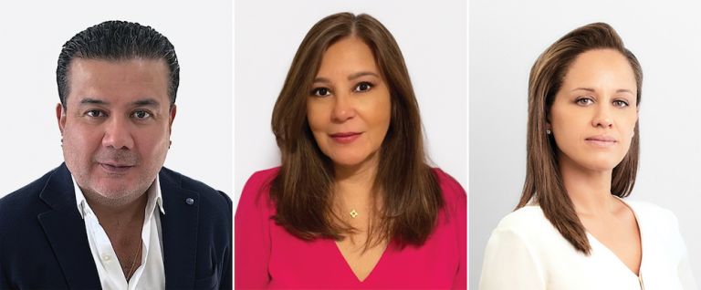 New to Allure Bridals  executive team:
Marco Montenegro, Chief Growth Officer; Maria Montenegro, Senior Sales Executive; and Raquel Cadourcy, Chief Marketing Officer.