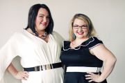 Amanda Cover (left) opened Bombshell Bridal in 2011 with her sister, Amy Krizanek. Cover was inspired to open the plus-sized bridal boutique after enduring a frustrating wedding dress search of her own.