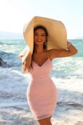 From Blush s new collection, style 830, hand-beaded crystal sheath with a beaded illusion back.  Colors are crystal pink and Peri.