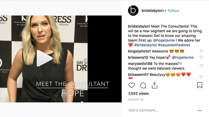 Spotlighting staff members – whether via photo or video – never fails to capture attention (Credit: @bridalsbylori on Instagram)