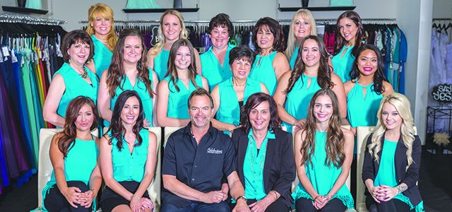 The Celebrations Bridal & Fashion staff (Front, L to R): Ciara Trujillo, Patricia Parker, Robert Snider, Judith Snider, Roberta Snider, Kyly Lamek (Middle): Marguerite Hazen, Jamie Braddock, Carley Lloyd, Margot Granados, Morgan Najarro, Michelle Manuel (Back): Irina Bower, Kelsey Englert, Cynthia Dennis, Rady Leng, Debbie Lamek, Hailey Archer.