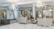 The area where brides try on their gowns. D Royal features eight spacious lounge spaces, each with sofas and mirrors.
