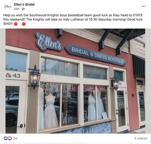 Ellen’s Bridal aims to give an inside look at the store through its Facebook presence.