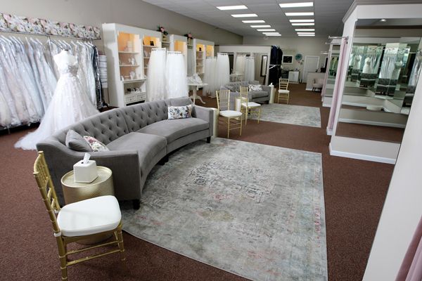 Some of the bridal fitting rooms and the two viewing areas at Aurora Bridal.