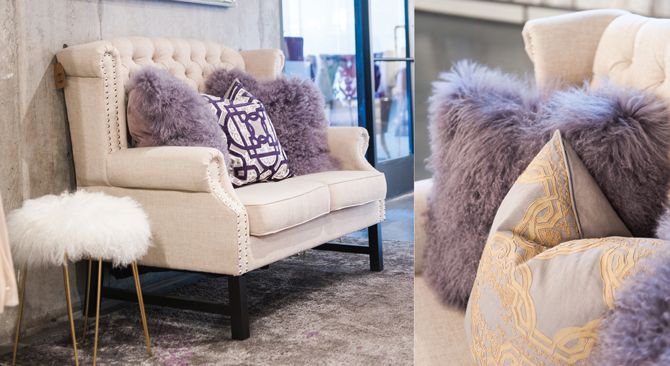 No one can resist touching the fluffy pillows and matching stools in the bridal viewing and reception areas at Gateway Bridal and Prom in Salt Lake City. Photo credit: Rebekah Westover