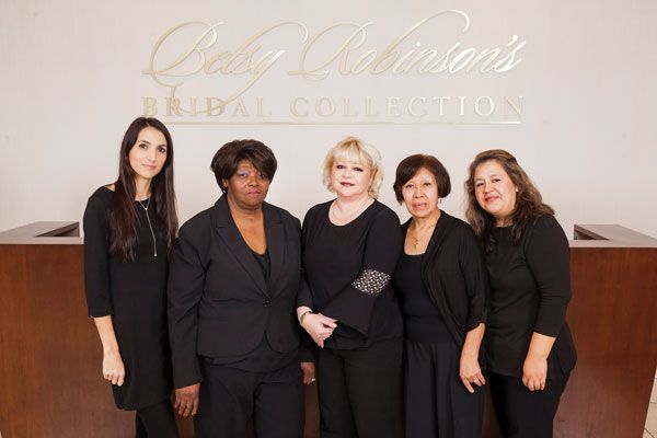 The Betsy Robinson’s Bridal Collection Seamstresses: Olga Rata, Norma Brown, Alena Lipovsky, Rosa Espinoza, Jovanna Rosas. Photo credit: Topher Stevenson / J Thomas Photography