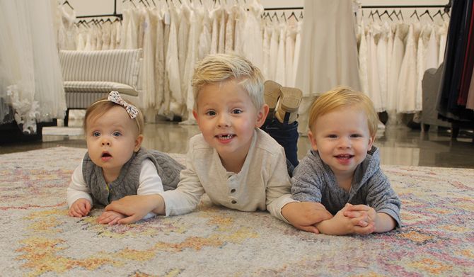 The youngest family members are already experiencing the Bella Bridal Boutique world. (L to R): Esme Walfoort, Kirsten’s daughter; Shay Sward, Heather’s oldest son; and Braeton Sward, Heather’s youngest son.