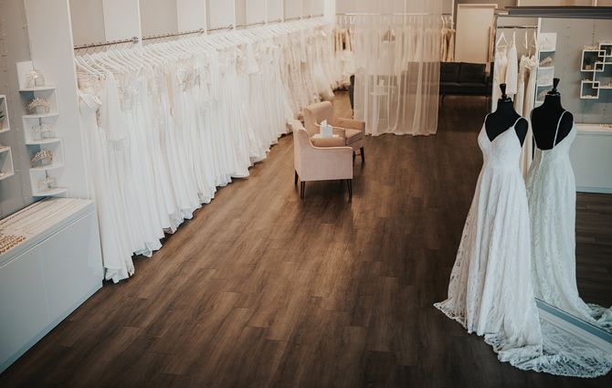A view of two try-on areas for brides' say 'Yes' moments.