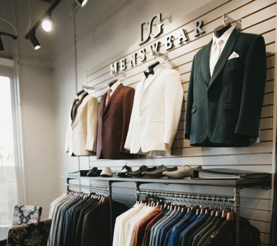 Offering menswear rentals and purchase items, DG Menswear is a thriving department. The addition in 2017 was solely dedicated to menswear.