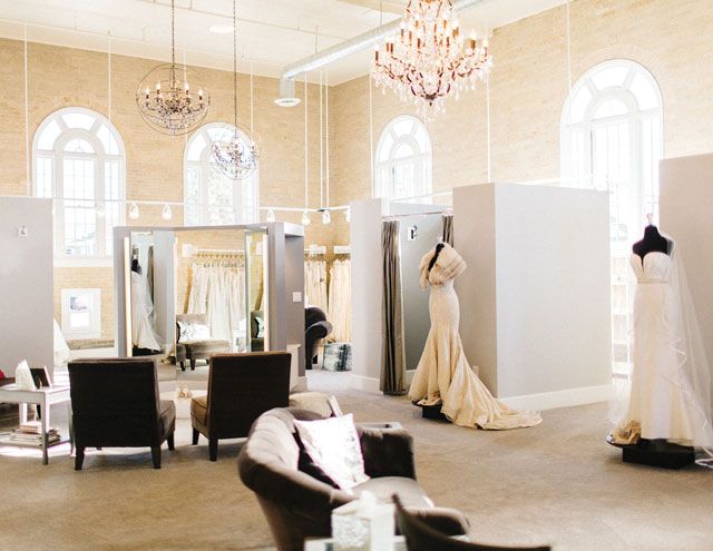 A view of the main salon, featuring four dressing rooms and viewing areas, in the former church’s gymnasium.