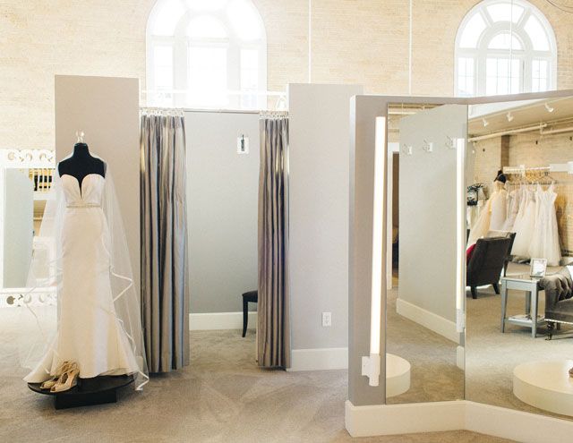 A view of one of the main salon’s fitting rooms and viewing areas.