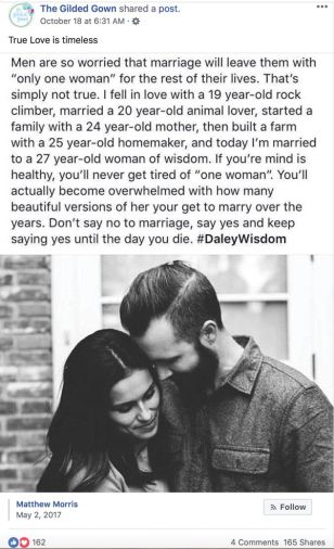 This shared post about true love received a much higher-than-average amount of engagement. (Credit: @TheGildedGown on Facebook)