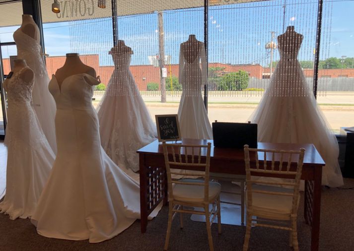 The wall of beads at Tie the Knot Bridal adds some sparkle when brides are checking out.