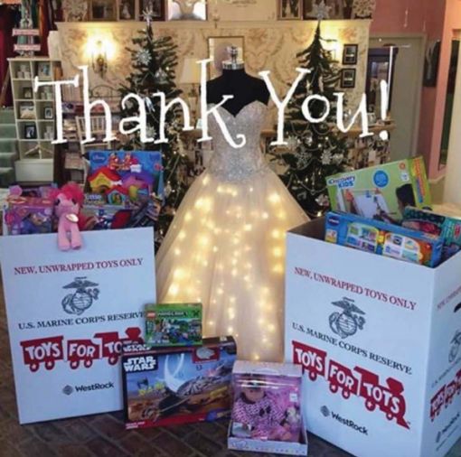Toys for Tots is one of the ways that the Bridal Suite of Louisville has demonstrated community support since it opened its doors in 2007. Bridal customers receive a 10% discount for bringing in any toy over $25.