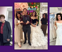 Steven Blechman with mother Trudy (left); the Blechman family with TrudyxMorilee PanCan Fundraiser; Liliana Blechman modeling a Morilee gown.