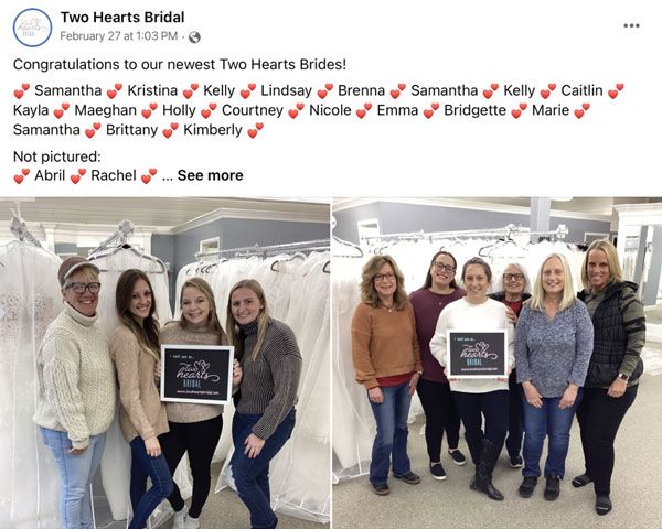 Two Hearts Bridal attracts an older demographic – brides who still use Facebook.