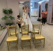 As seamstress Tatayana Hibler oversees a fitting appointment at Wendy’s Bridal in Dublin, Ohio, only one other guest is present. Many boutiques imposed guest limits in response to COVID-19. (Courtesy of Wendy’s Bridal)