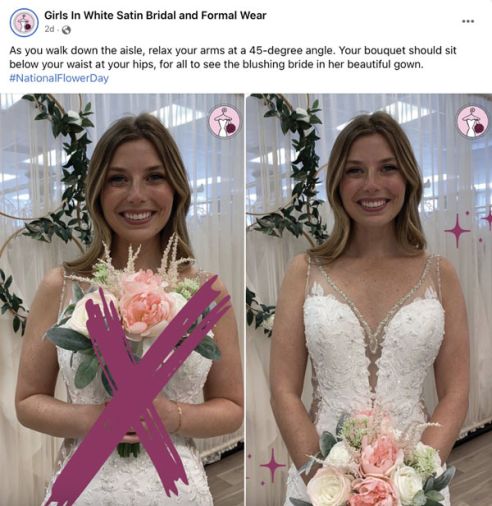 Girls in White Satin features tips from the owners and its social-media manager in gowns to show that it’s a small, family-owned business.
Hiring a social-media manager allows the owners of Girls in White Satin to work on their business.