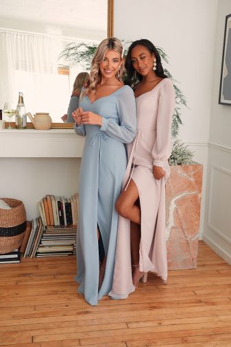 Sarah Alouache's bridesmaid collection reflects a similar approach to design as her bridals, as shown here with Savannah.