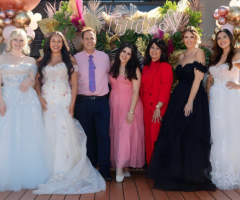 Owners Steven Blechman and Rebekah Blechman with daughter Liliana Blechman (center) and models at Trudys 50 Years of  Yes to the Dress  Celebration in October 2024. Photo credit: Danny Acevedo, DBApix